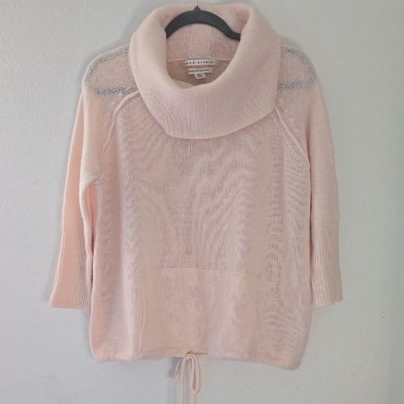 Max Studio Pink Cowl Neck Sweater with Cable Knit - Picture 1 of 7